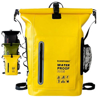Mochila Estanca impermeable de 25 litros en color amarillo, ideal para actividades acuáticas y al aire libre.