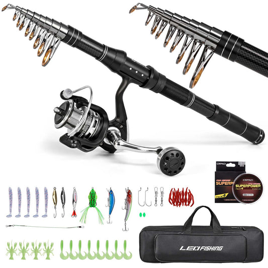 Kit de Pesca Completo - Caña de Pescar con Carrete, Señuelos, Sedal y Bolsa para Transporte