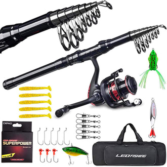 Kit de Pesca Completo - Caña de Pescar con Carrete, Señuelos, Sedal y Bolsa para Transporte